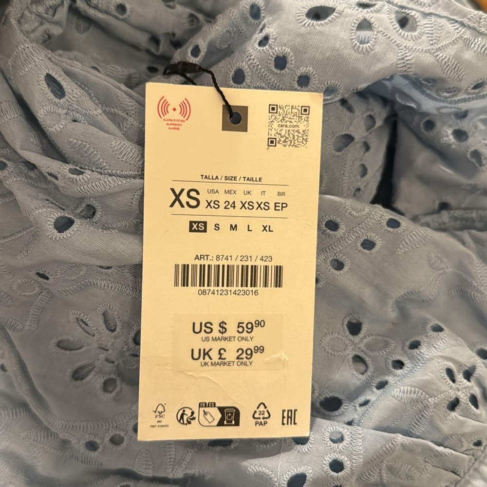 Zara Perforated Embroidery Shirt | Pastel Blue | Sz XS | NWT - Picture 10 of 10